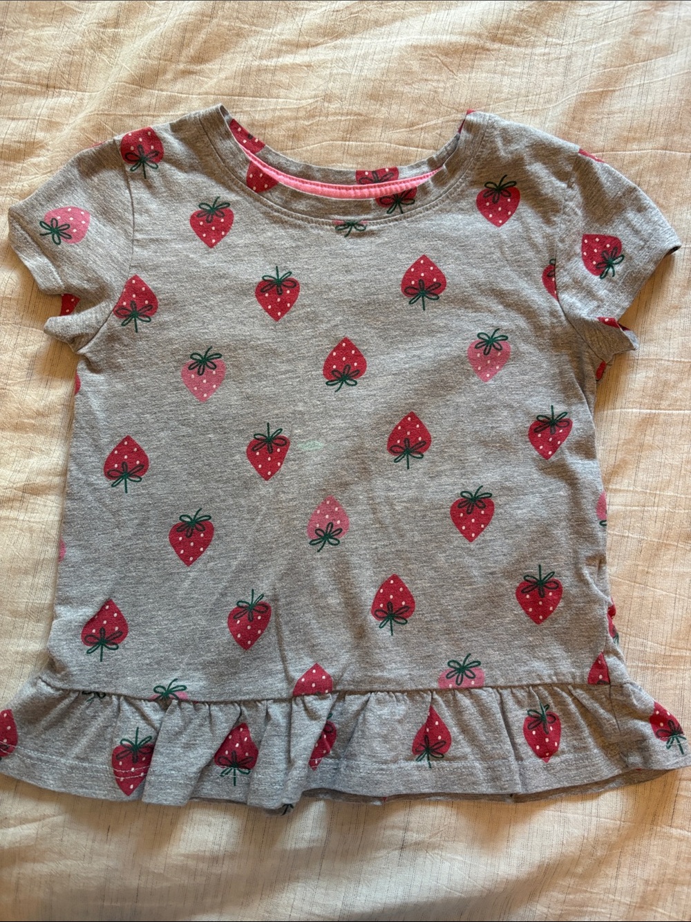 Cat & Jack Grey Tee with Pink & Red Strawberry Print Girls 4T